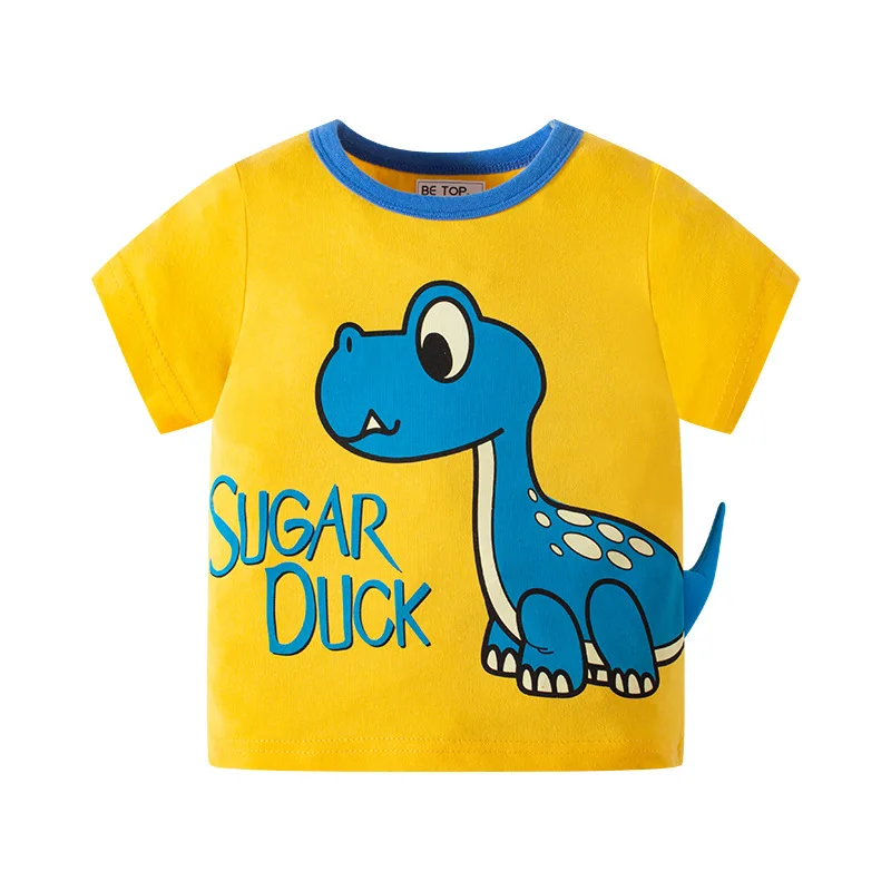 

2025 New Children's Clothing Cartoon 3D Dinosaur Boys' T-shirt Summer Korean Edition Cartoon Top Children's 100 Cotton Sweating