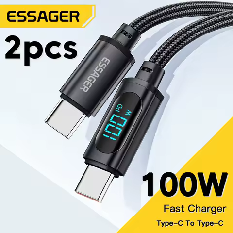 Essager 2PCS 100W USB Type C To USB C Cable Display 5A Fast Charging USB C Data Cord For Huawei Samsung S22 Poco F3 Laptop iPad