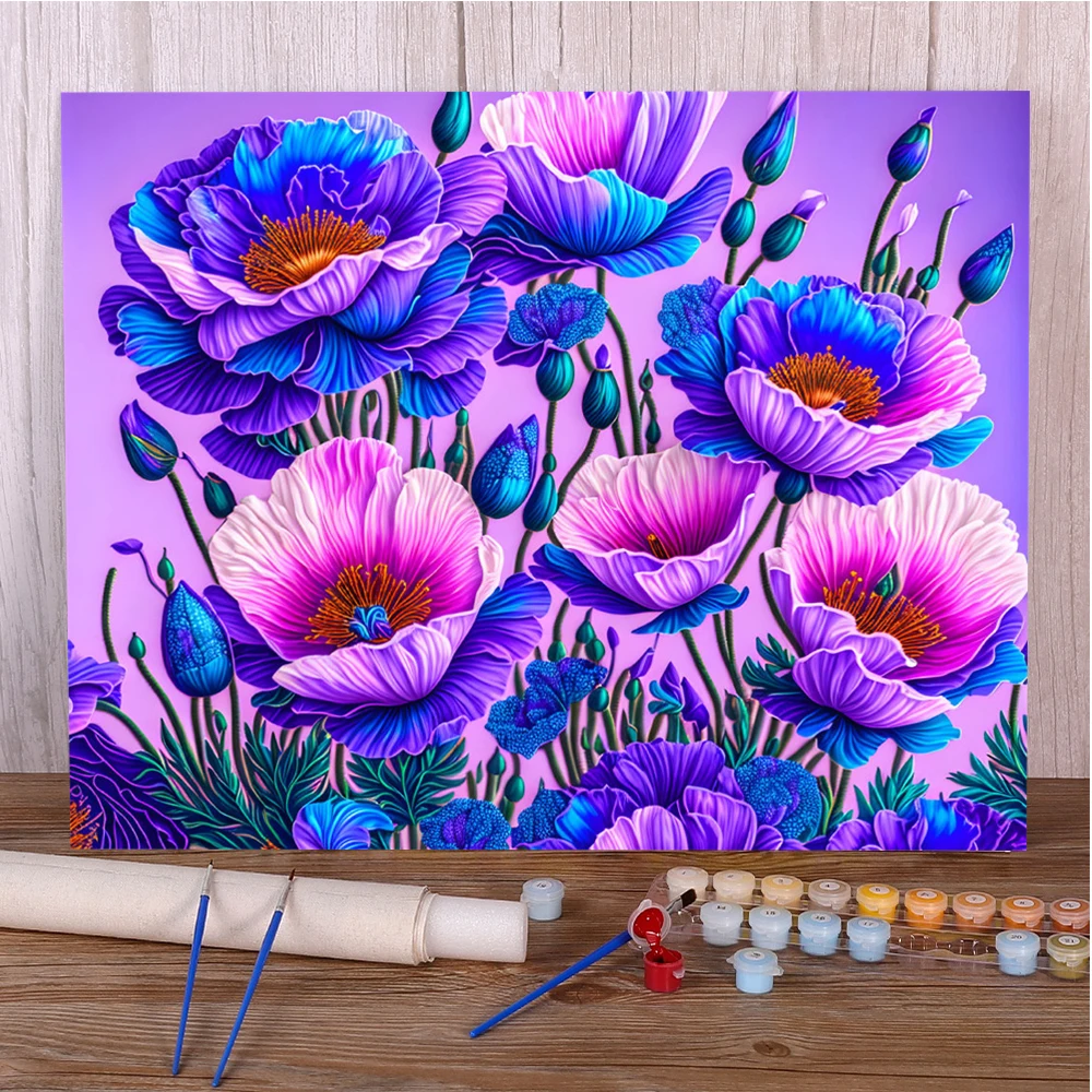 Poppy Flower DIY Paint By Numbers Complete Kit Oil Paints 50*70 Boards By Numbers Handmade Crafts For Adults Wholesale Wall Art