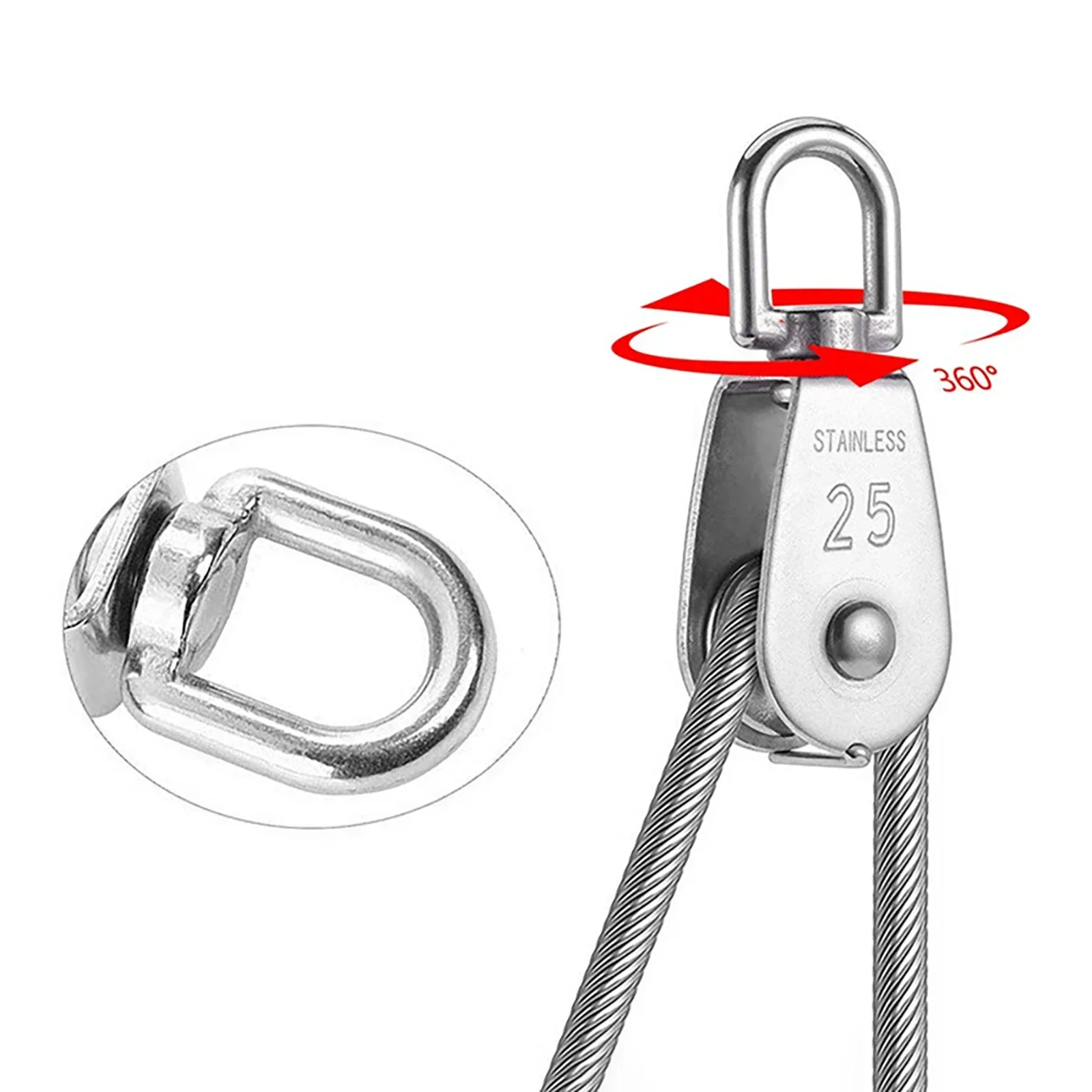 10 Pcs Stainless Steel Wire Rope Crane Pulley Block M25 Lifting Crane Swivel Hook Single Pulley Block Hanging Wire Towing Wheel