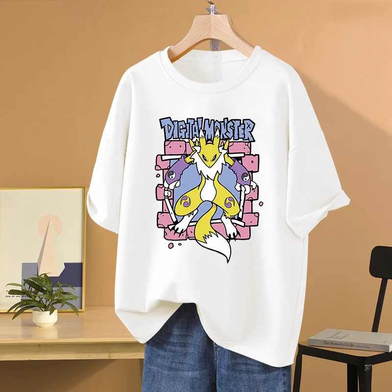 Anime Digimon Renamon T-shirt Tailmon printed casual sports street male and female student role-playing clothing T-shirt