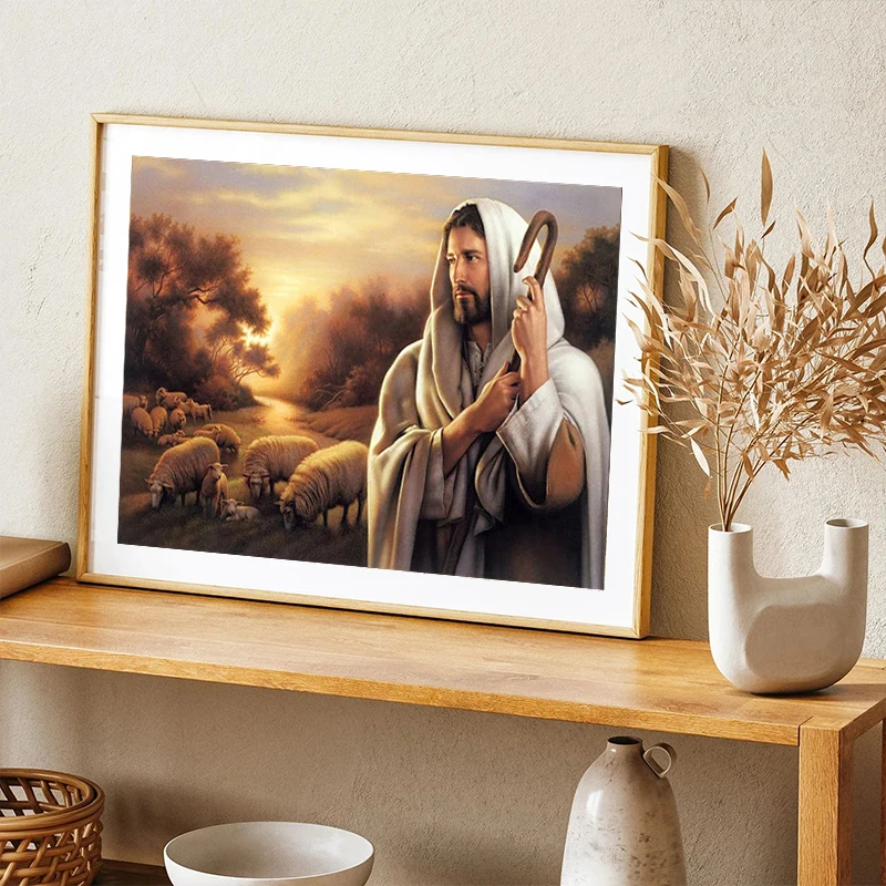 المسيحية الله يسوع الراعي المسيح المعتقد الإيمان قماش اللوحة امرأة سامريتان الملصقات يطبع جدار صورة فنية ديكور #3