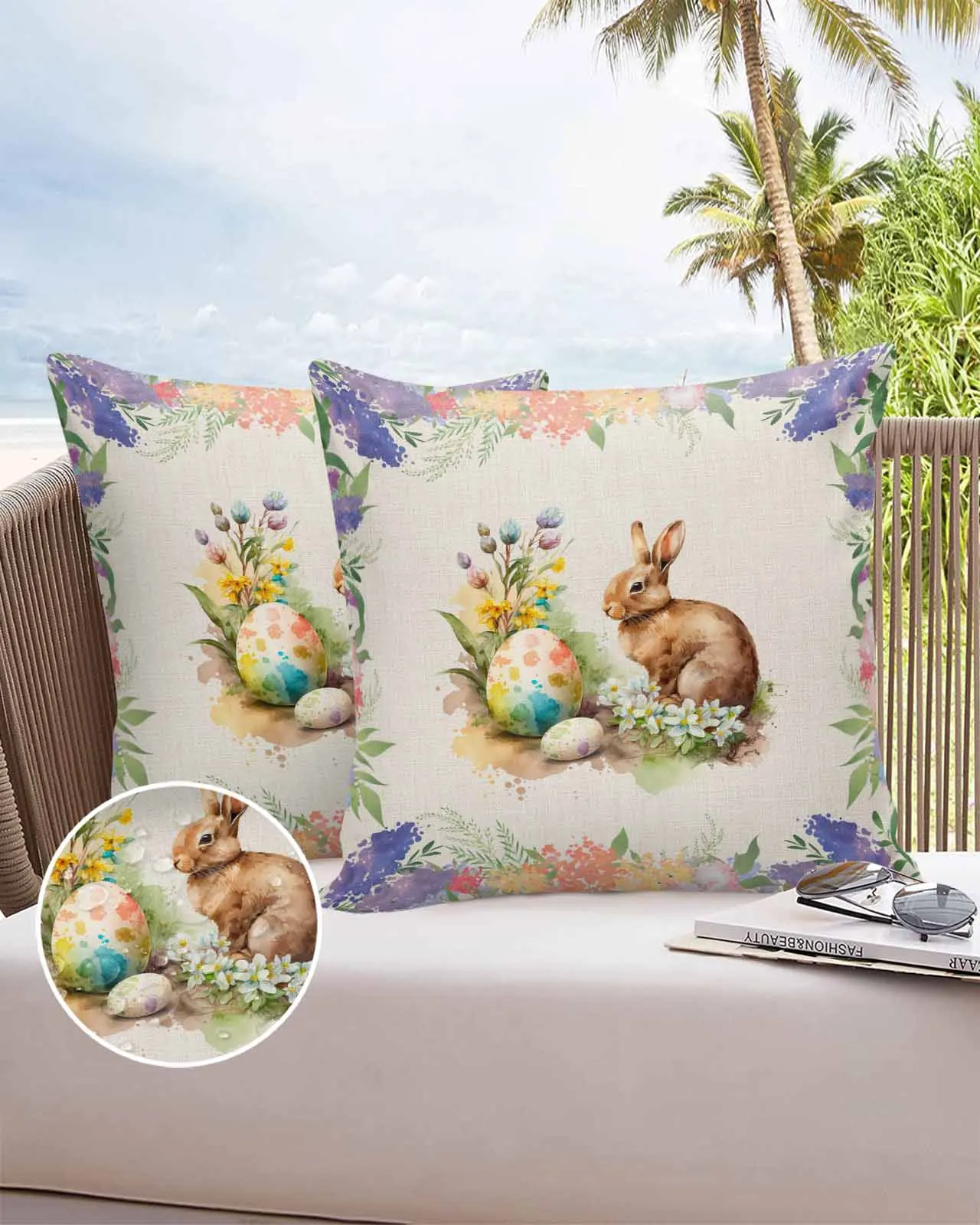 2/4PCS Rabbit Easter Flower Leaf Easter Egg Waterproof Cushion Cover For Home Decoration 40/45/50/60/66cm Pillowcase