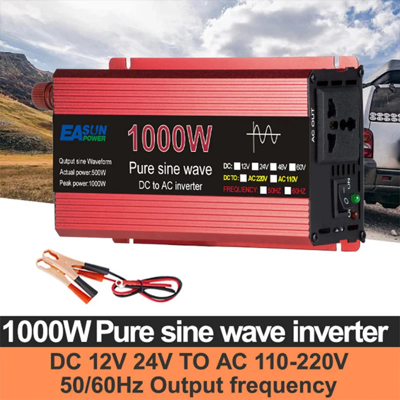 Pure Sine Wave Inverter 1000W 1600W 2000W 3000W DC 12v 24v To AC 220v Transformer Solar Inversor Converter