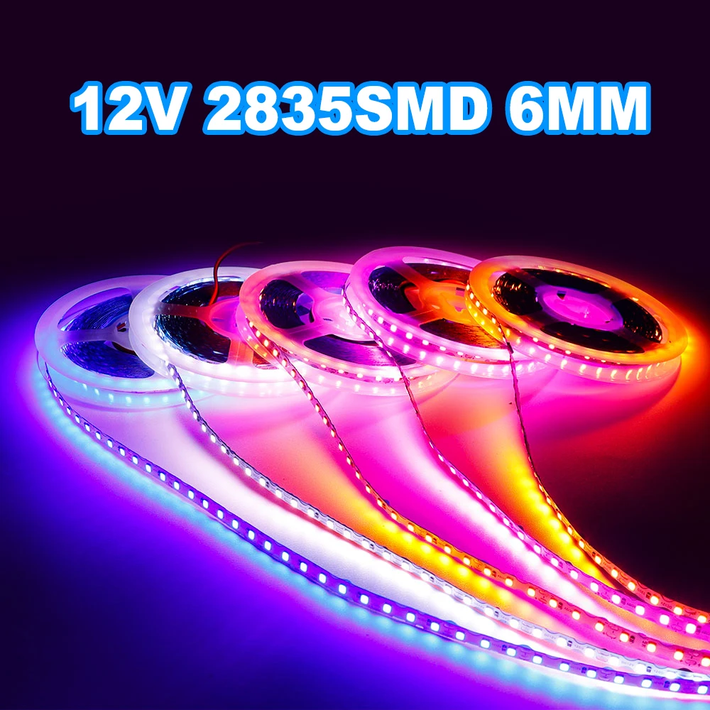 

2835SMD LED Strip Light 120Leds/M 6MM Red Green Blue Flexible Lighting Tape Dimmable Ribbon For Room Garden Bar Decoration DC12V