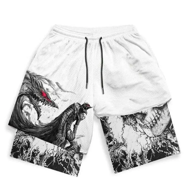 Berserk Shorts para homens, calças, calças, roupas esportivas, 2 en 1