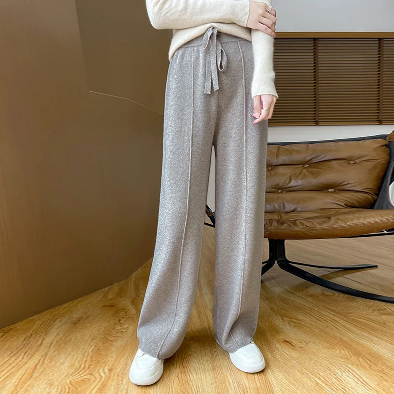 Women\'s Wool Wide Leg Pants Autumn And Winter High Waist Sagging Slim Casual Loose Straight Leg Knitted Pants ZD-3018