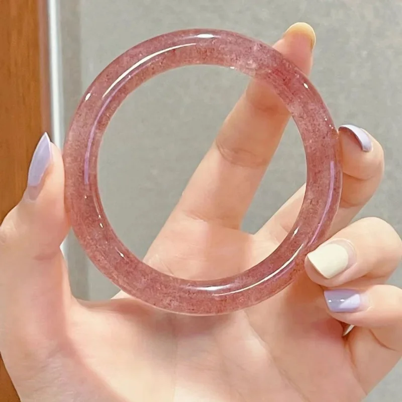Red Strawberry Quartz Bangle clear and translucent with a rosy color women's bracelet