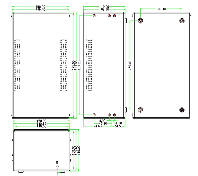 Imagem -06 - Caixa de Ferro Case Eletrônico Faça Você Mesmo Metal Faça Você Mesmo Projeto Gabinete Instrumento Caixa Portátil Dispositivo Gabinete Alta Qualidade 150x110x275 mm