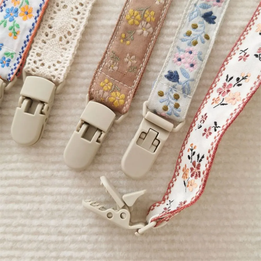Ethnic Style Baby Cloth Pacifier Chain Adjustable Teether Straps Soother Holder Dummy Clips Floral Nipple Holder Clips Children
