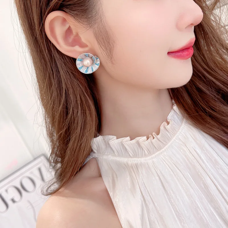 Boucles d'oreilles en argent S925 avec conception de perles et coquillages, style de luxe rétro, haute qualité, nouveau