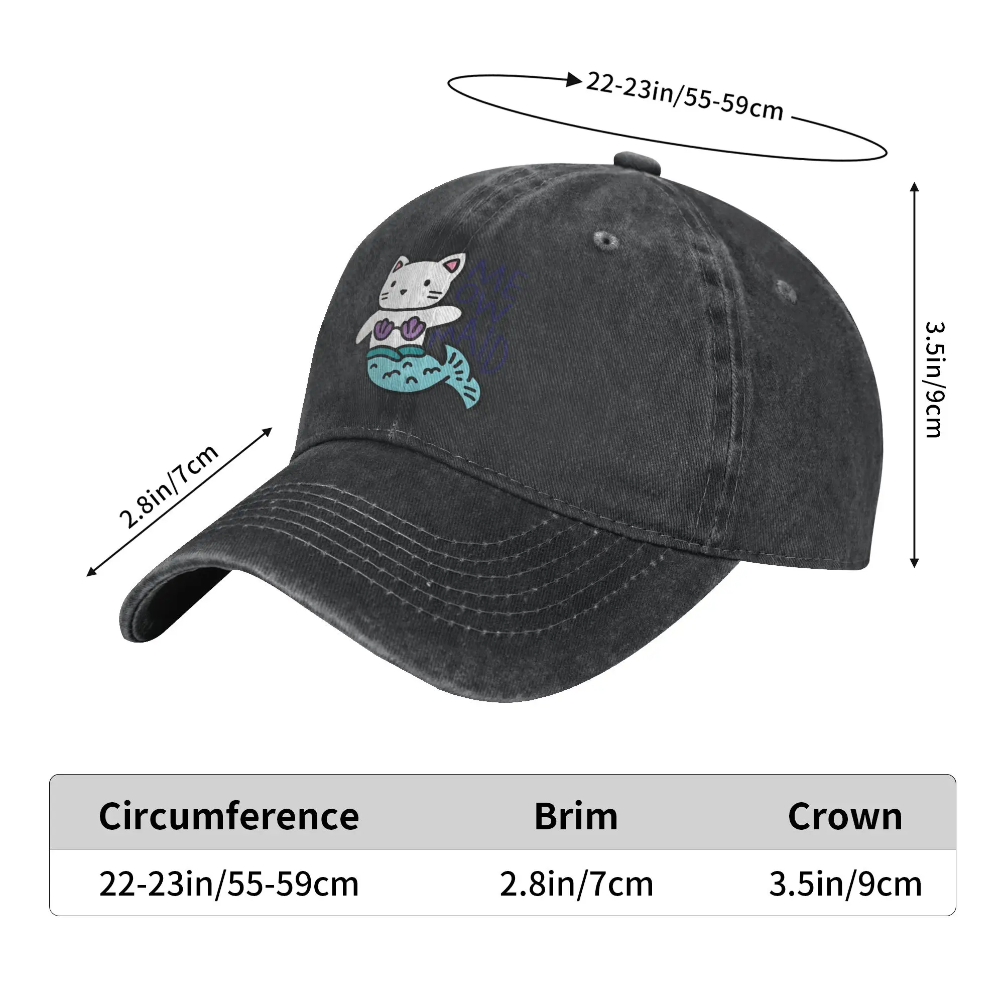 Cat Mermaid Denim Cap for Men Women Adjustable Distressed Vintage Teens Kids Unisex Hat Snapback Unisex Four Seasons