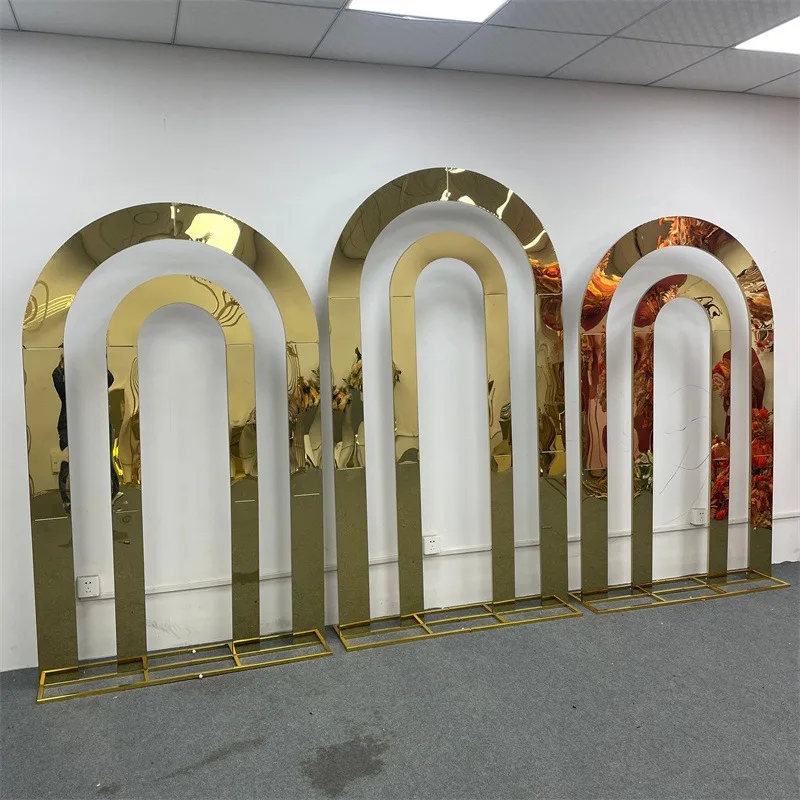 Wedding Arch Flower Rack Exquisite Gold Set Party Stage Decor Stainless Steel Wedding Background
