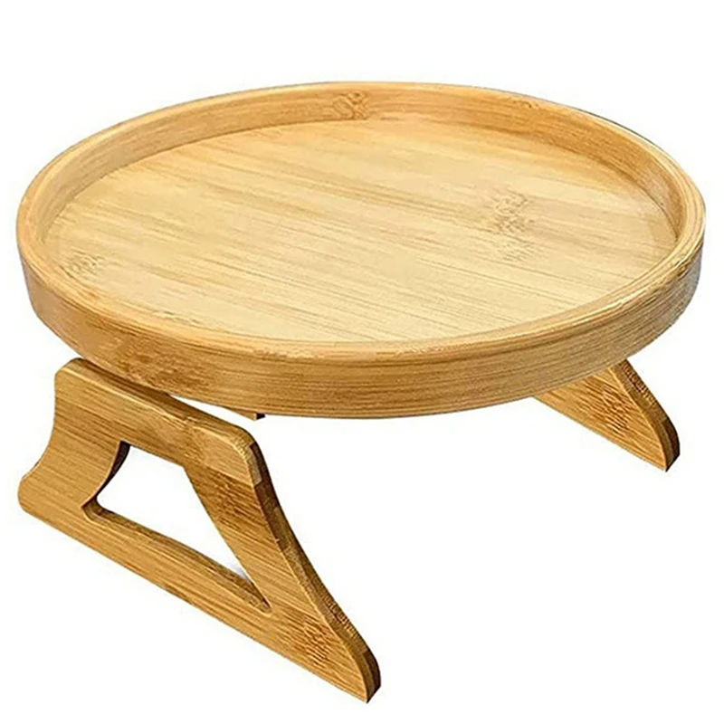 

Foldable Round Wooden Sofa Armrest Clip-On Tray Cozy Sofa Tray For Remote Control Coffee Snacks