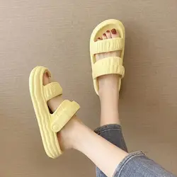 Summer Height Shoes for Women 2024 White Sandals Round Toe Slides Indoor Woman Slippers on Beach Cloud Soft Sale Promotion 39 F