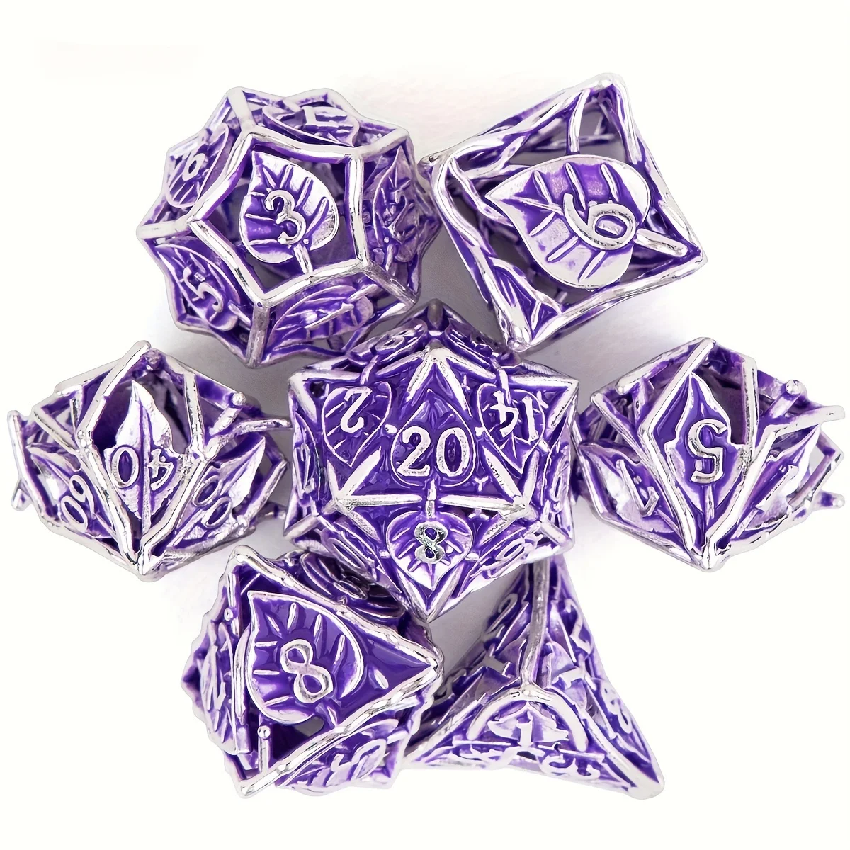 

Metal DND dice set, 7-piece maple leaf hollow design, easy to roll D&D dice, role-playing game D&D metal dice