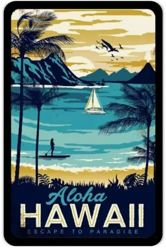 Aloha Hawaii travel Poser Vintage Retro art 1930s Tin Sign 8 x 12