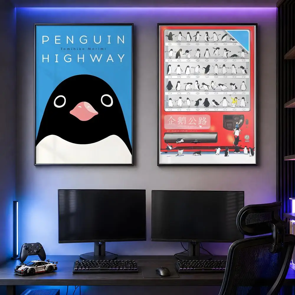 Animation Penguin Highway Cute Poster PP Self Adhesive Decorative HD For Garage Gaming Room Living Room Gift