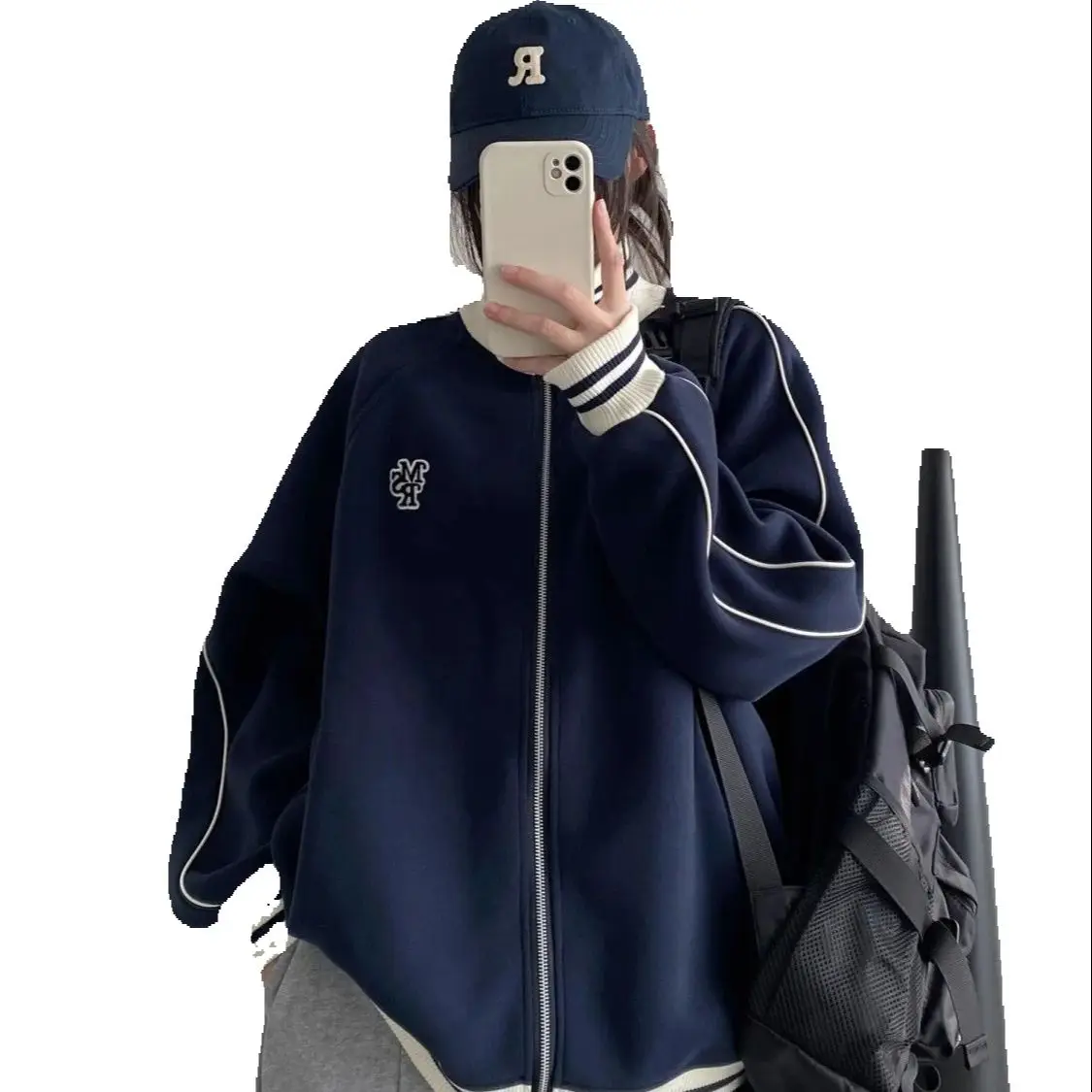 Korea Relaxed Casual Stand-Up Collar Sweatshirt Cardigan Women Spring Autumn New Niche Loose Design Baseball Uniform Top