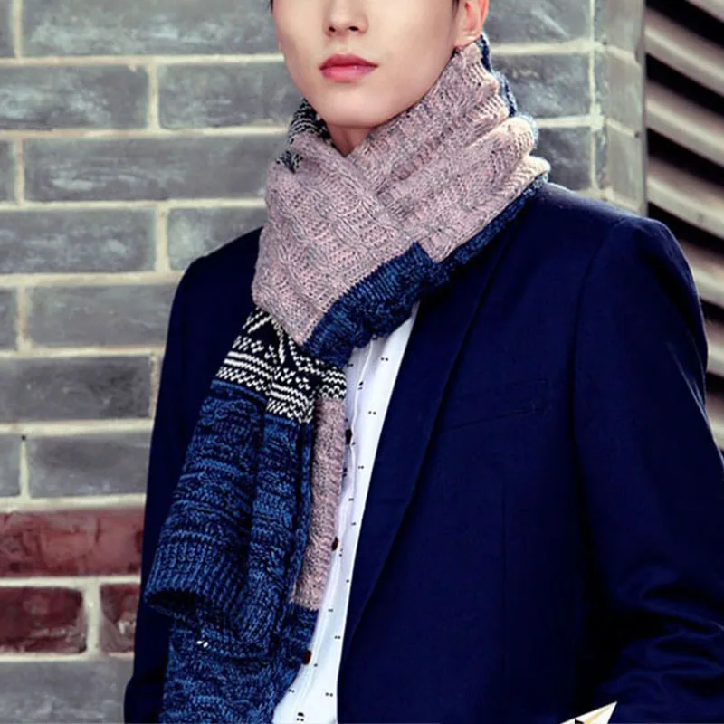 New Winter Men\'s Scarf Checkered Scarf Keep Warm Casual Knit Neckerchief Patchwork Wool Cashmere Scarf AC086