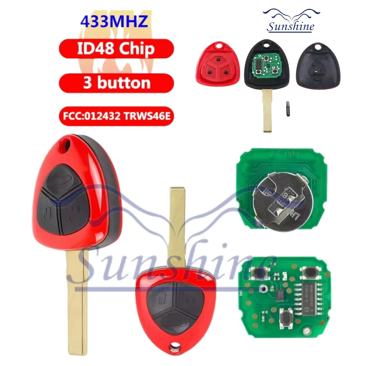 

Sunshine car key For Ferrari 458 Ltalia California 599 GTB Fiorano FF 3 buttons 434Mhz ID48 Chip Remote Smart Replacement