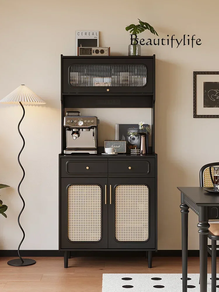 

American Retro Rattan Dining Side Wall Integrated Living Room Storage Cabinet Multi-Functional Tea Side Cabinet