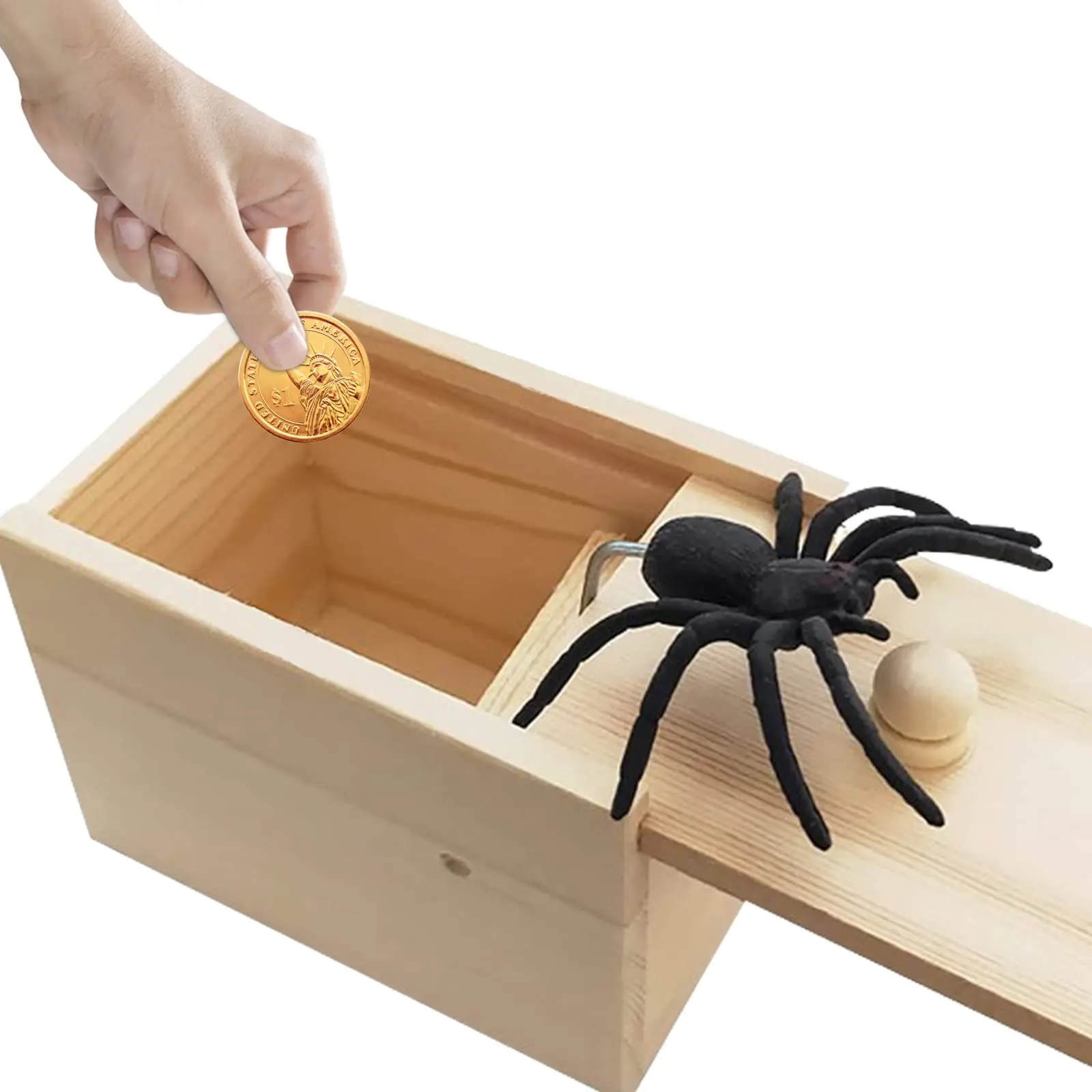 

Spider startled, wooden box parody, creative prank toy, fake insect, Halloween prank toy