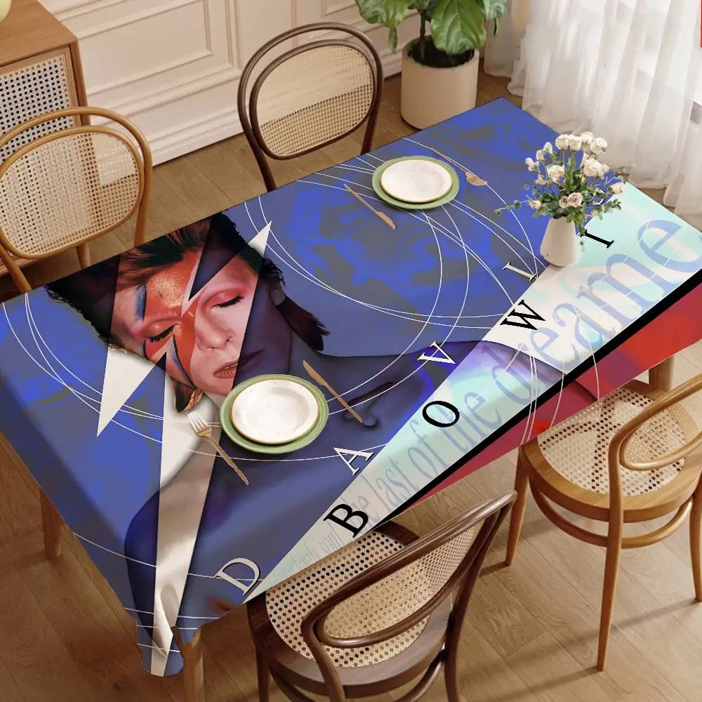 Hot Singer D-David B-Bowie Anime Rectangle Tablecloths Printed Table Cloth For Farmhouse Holiday Wedding Party Dining Table