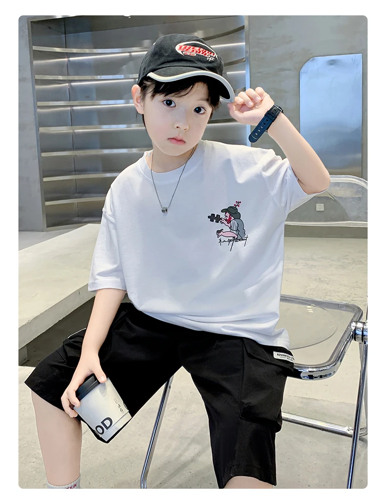 Heißer Verkauf: Designer-Sommer-T-Shirt für Jungen im Teenageralter, modisches Streetwear-Outfit, Kinder-Kurzarm-Cartoon-T-Shirt, Baumwoll-Oberteil – Detail 3