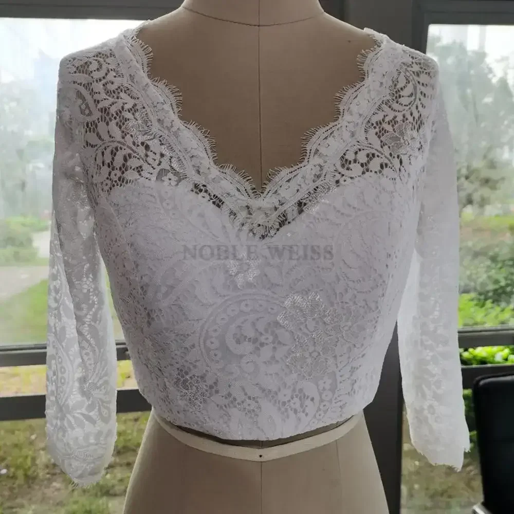 V-Neck Bridal Bolero Long Sleeve Wedding Jacket Shawl   Lace Applique  Wedding Accessories Jackets Customized