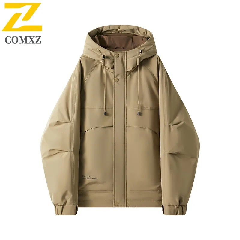

COMXZ Winter New Workwear Hooded Cotton Jacket Men Minimalist Versatile Thick Warm Windbreaker Windproof Casual Coat