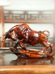 Boxwood Carving Cow Solid Wood Cow Office Ornaments Wall Street Bull Antique Opening Handmade Artwork