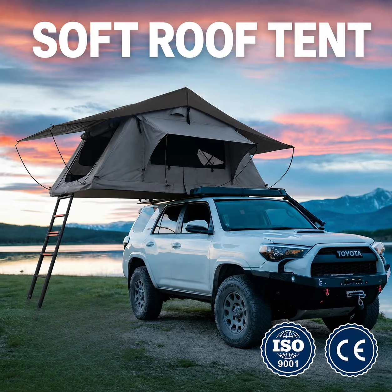 Custom Aluminum Hard Shell Rooftop Tent with Solar Panel, Quick Automatic Open Waterproof Car Camping Tent for SUV Overland