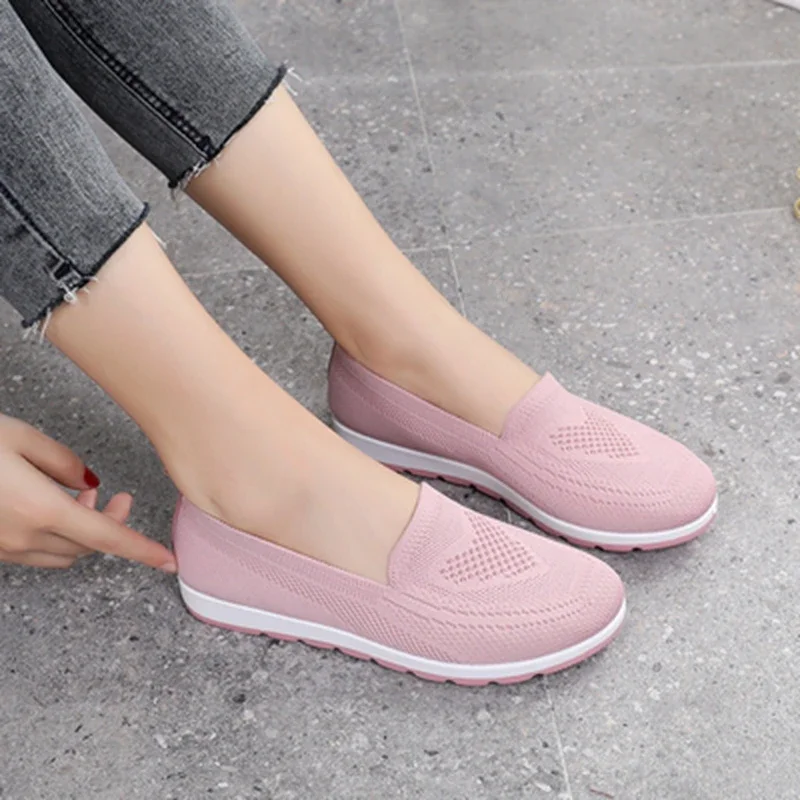 2022 Flats Women Shoes Comfortable Knitted Slip-on Shoes Women\'s Loafers Ladies Platform Creepers Grandmother Mom Sport Sneakers