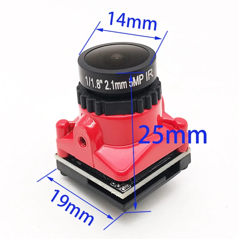 JABS-1/1.8 1800TVL FPV Mini-Kamera 2,1 mm Objektiv, 5V-40V Netzteil, PAL/NTSC-Ausgang, interne OSD einstellbar für RC-Drohne rot