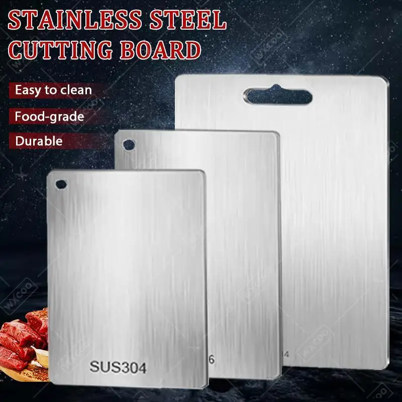 

Набор из 3 портативных двусторонних разделочных досок из нержавеющей стали, пищевой класс, для мяса, фруктов и овощей