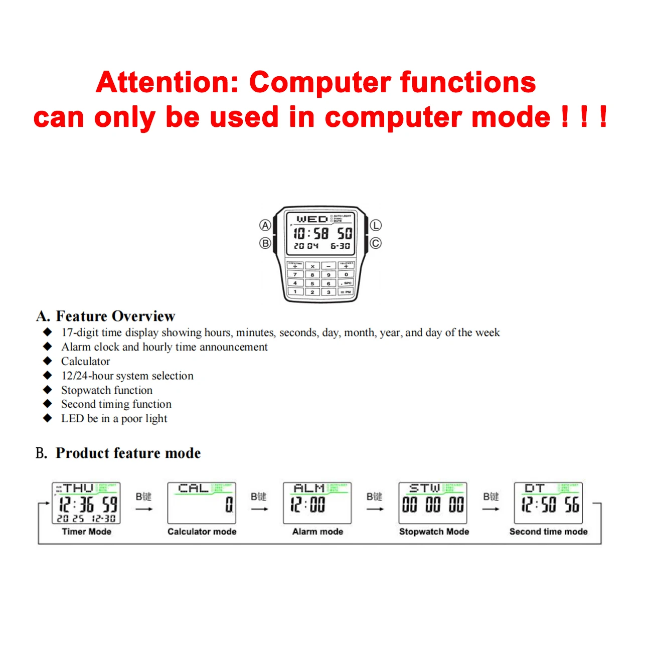 Men's Fashion Top Luxury LED Electronic Watch Digital Sports Multifunction Calculator Watch