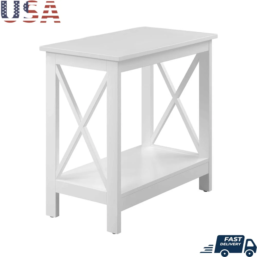 

Oxford Chairside End Table with Shelf Contemporary MDF Storage Table Indoor Furniture Living Room Bedroom Easy Assembly White