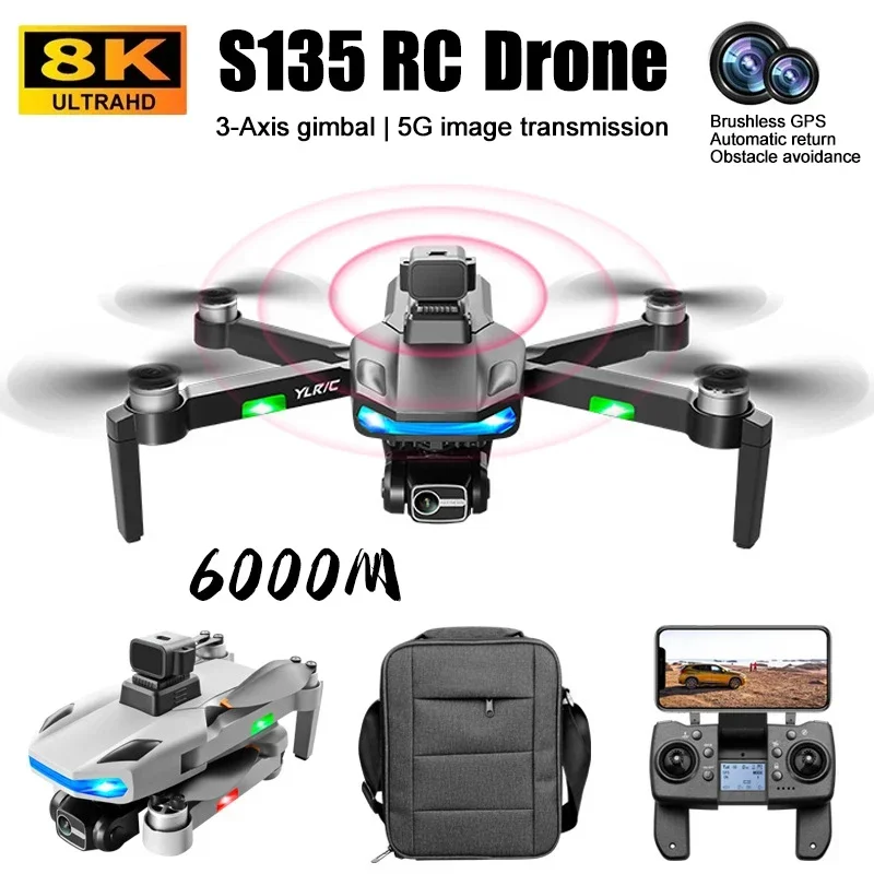 طائرة بدون طيار للتصوير الجوي S135 Pro ، كاميرا مزدوجة عالية الدقة ، 5G FPV ، عودة GPS ، فرش ، ليزر ، تجنب العقبات ، كوادكوبتر بالتحكم عن بعد ، 8K