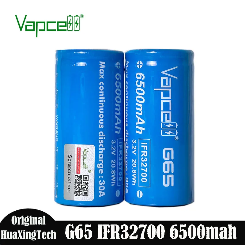 2pcs/lot Original Vapcell G65 IFR32700 6500mah Battery 3.2V Rechargable lithium iron phosphate battery Long Cycle life