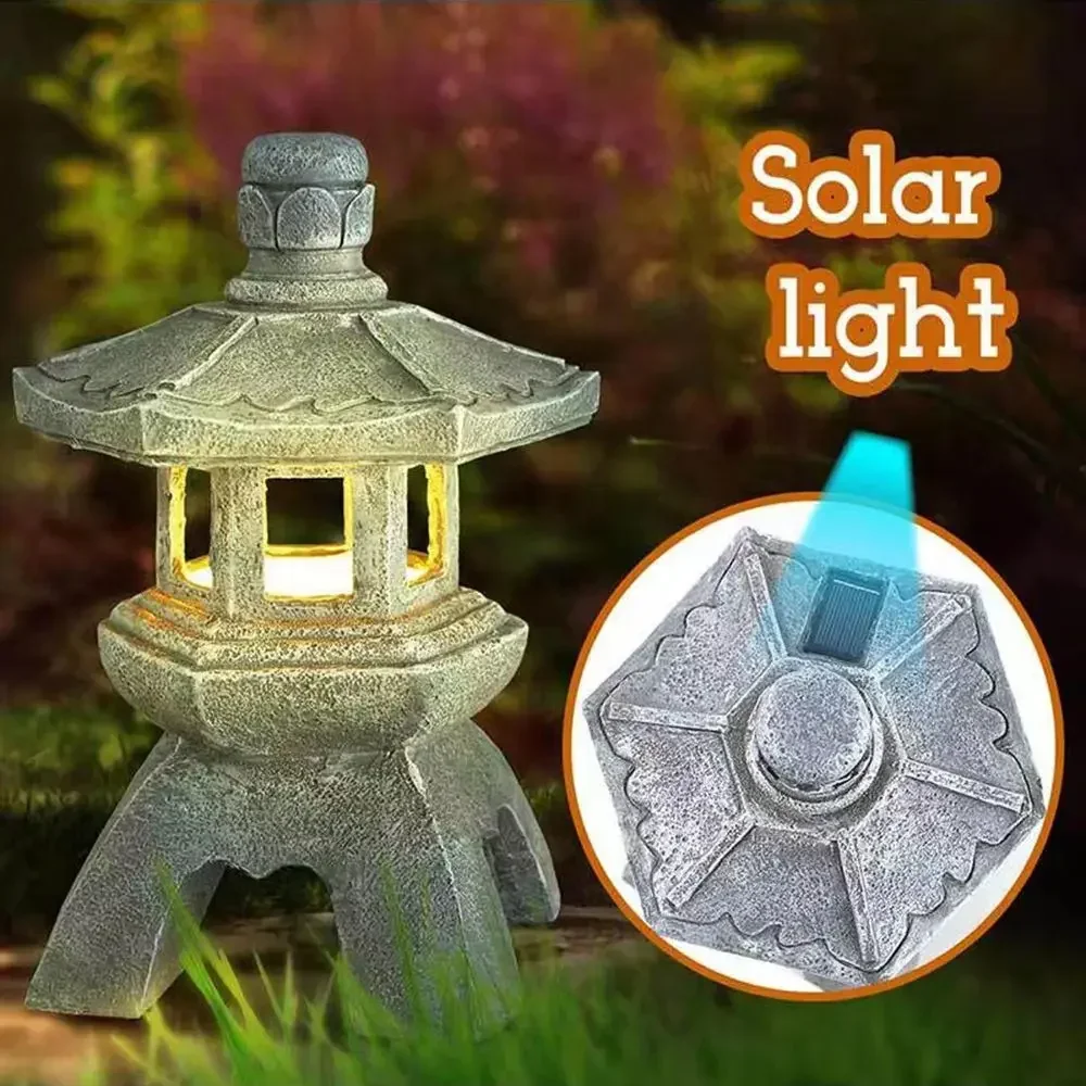 

Garden Decoration Zen Ornaments Solar Powered Tower Chinese Statue Palace Lanterns Solar Lamp Stone Courtyard Pagoda Lantern