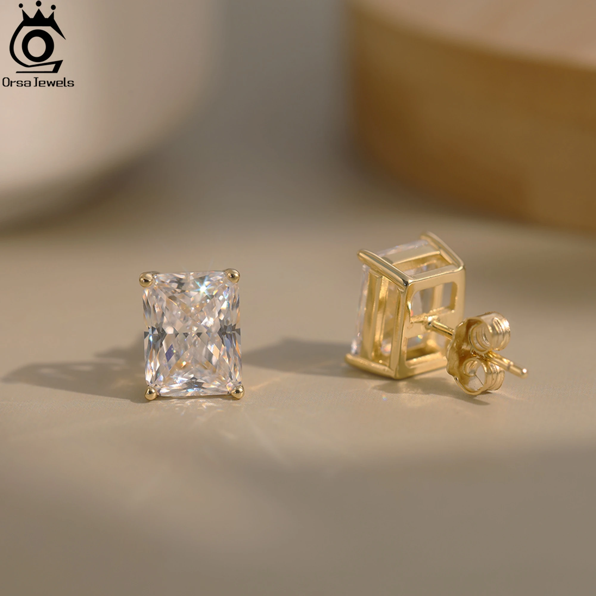

ORSA JEWELS Блестящие серьги-гвоздики из стерлингового серебра 925 пробы и циркон, стильный и современный прямоугольный дизайн, подарок для нее LZE54