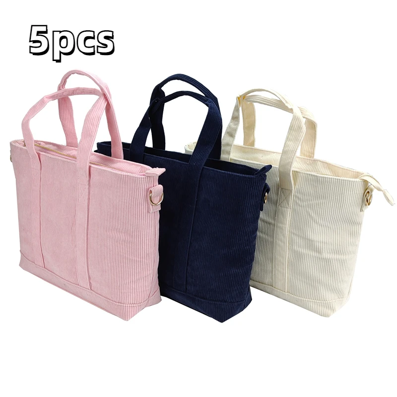 5pcs High Quality Women Corduroy Shopping Bag Female Canvas Cloth Shoulder Bag Storage Handbag Ladies Fashion Brand Design Totes