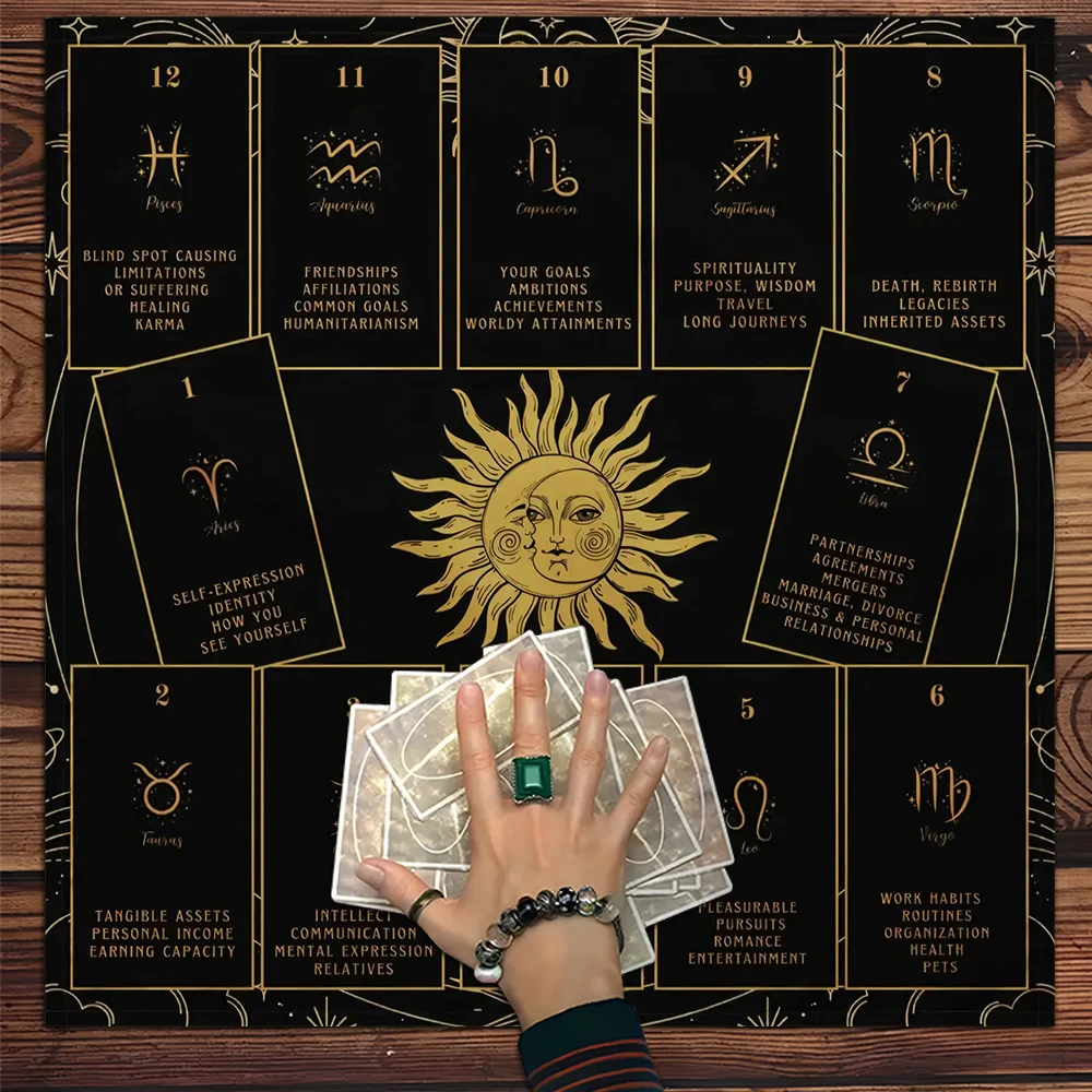 

12 constellations Divination Tablecloth For Tarot Mat The Signs of the Zodiac Tarot Cards Table Cloth Sun Witch Altar Cloth