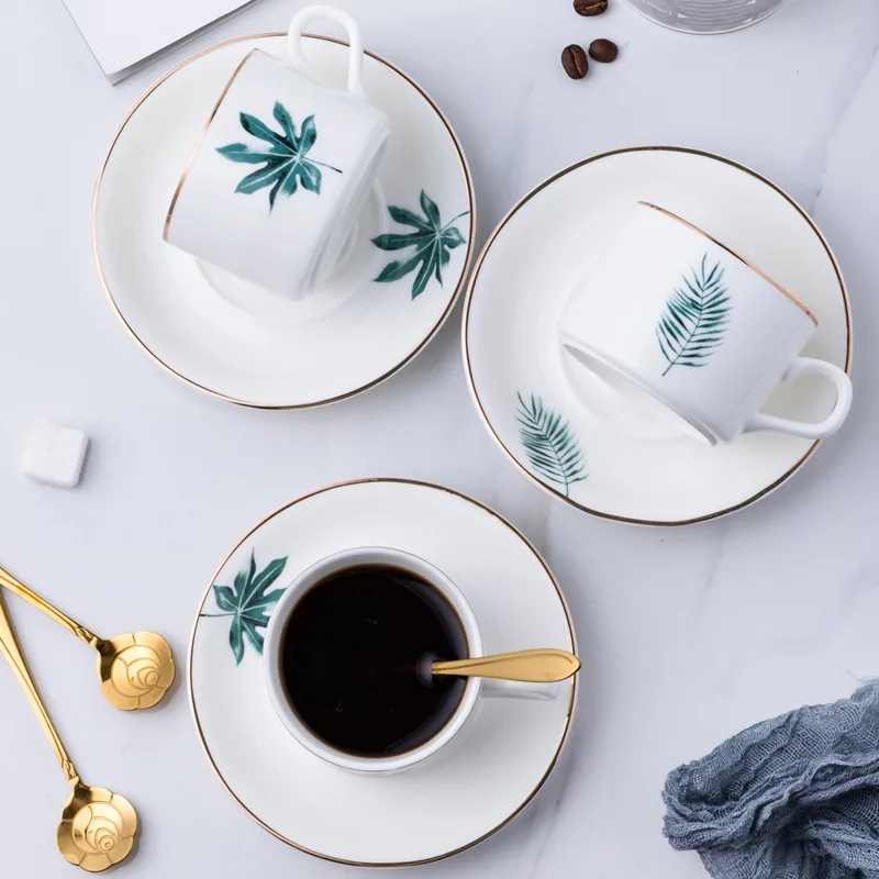 

Ceramic Coffee Mug Dish Sets Creative Household Office Afternoon Tea Milk Cups Brief Water Cups Dish 3 Pcs Sets