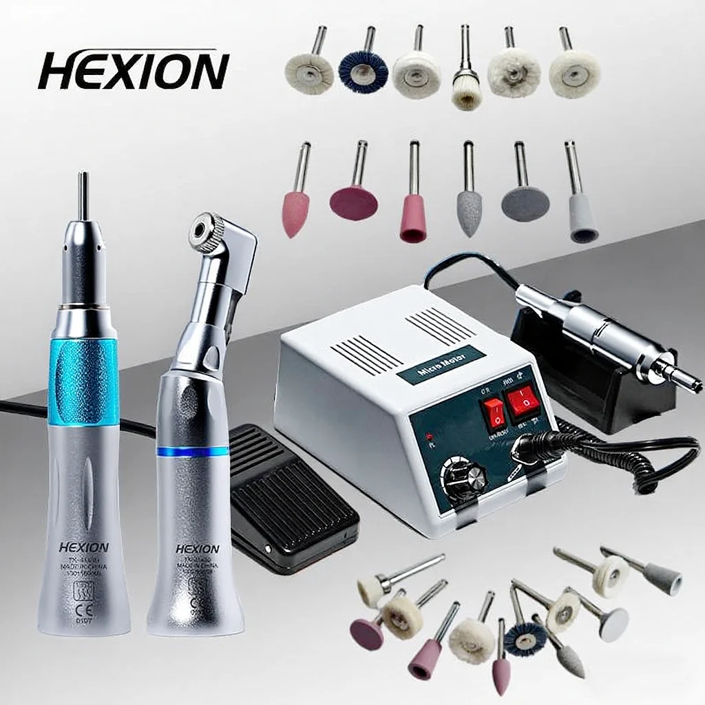 HEXION Mikromotor-Set – 35000 U/min E-Typ-Motor, 18 Handstücke & Polierbürste – Für Nagelbohrer & Elektrisches Polieren – Detail 1