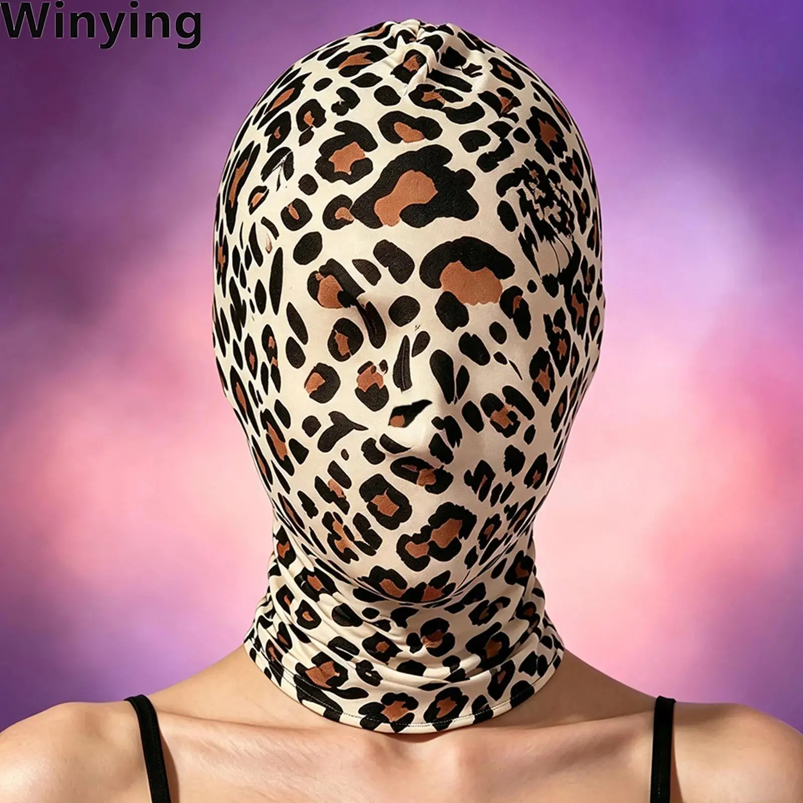 Women Wild Leopard Printed Balaclava Hat Full-head Cover Eye-hole Or Blind Face Mask Head Wrap Halloween Cosplay Accessory