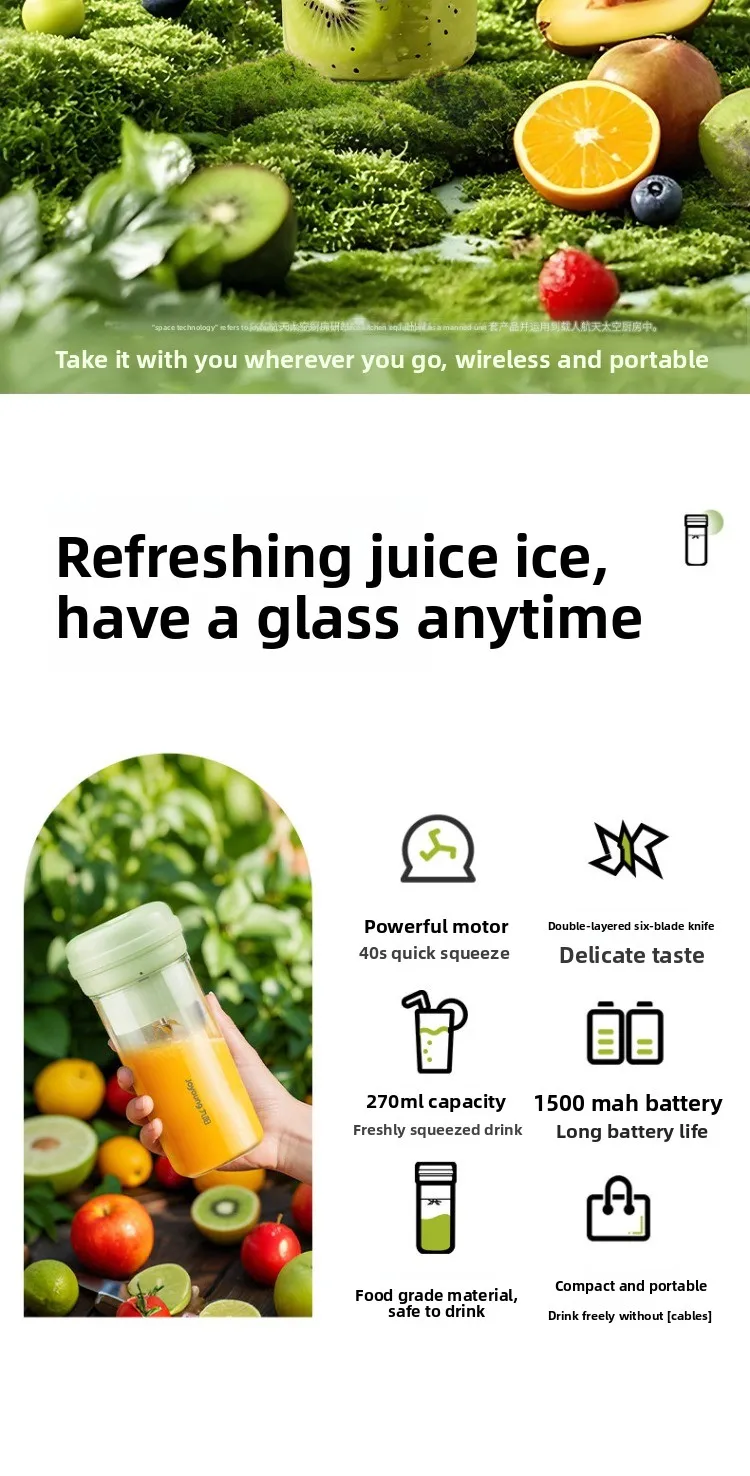 220V Neuer Joyoung Tragbarer Mini-Entsafter Mixer für Obst, Gemüse, Smoothies und Eiszerkleinerung Elektrisch – Detail 2
