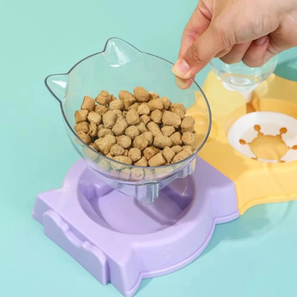 Cat Food Bowl Pet Supplies Feeder All-in-One Splice Dog Cat Food Bowl and Drinking Fountain Drinking Raised Standing Dish Bowl