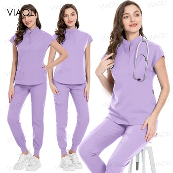 Profissional beleza workwear uniforme médico feminino clínica dentária esfrega conjunto roupas cirúrgicas hospital calças superiores acessórios da enfermeira